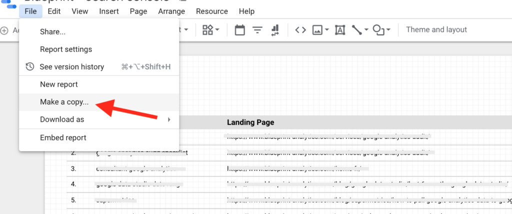 Copy a Google Data Studio report from the edit interface
