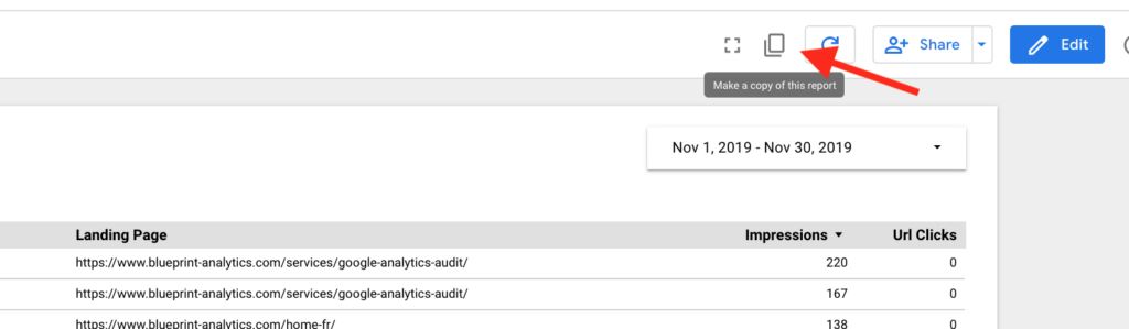Copy a Google Data Studio report from the view interface