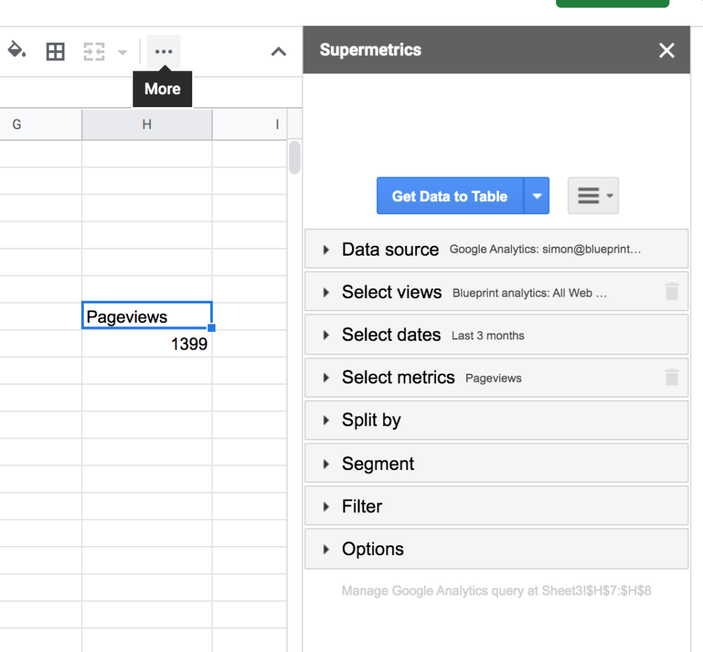 Supermetrics query example 