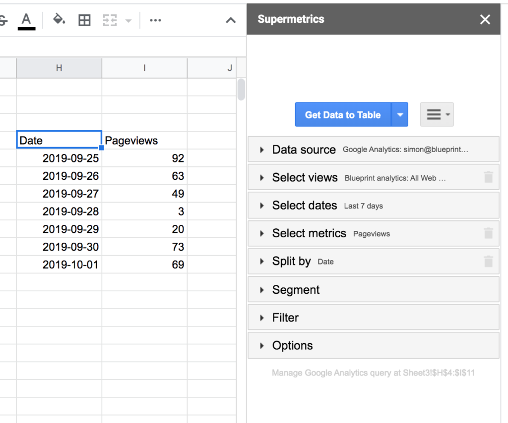 Supermetrics query example