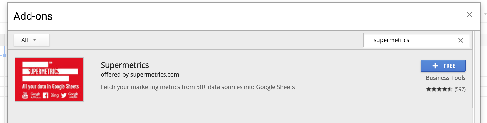 Supermetrics Add-ons Installation