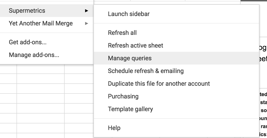 Manage queries supermetrics